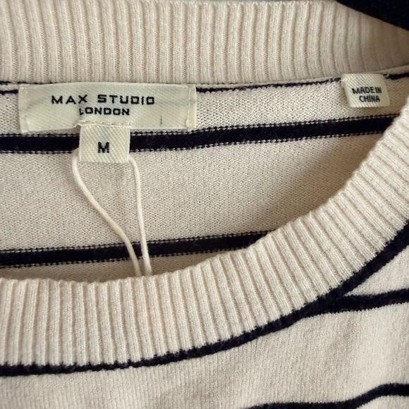 Max Studio medium Cream and Black Striped Sweater with tie drawstring waist - Picture 2 of 4